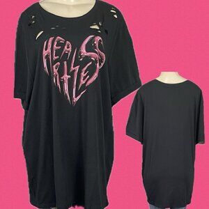 Torrid +3 Black Crew Heartless Text Graphic Distressed Cotton Short Sleeve Tee